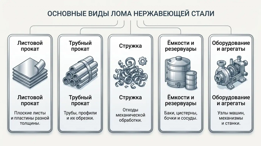 Виды нержавеющего лома листы трубы стружка емкости и оборудование Виды нержавеющего лома листы трубы стружка емкости и оборудование